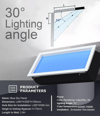 comprar Altura de reserva do teto 300mm Luz de céu artificial para espaços com teto alto Envio rápido em 7 dias Tamanho do produto L600*W300*H150mm 40W Fabricação em linha
