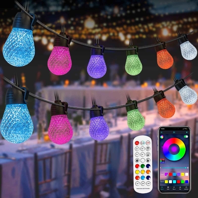Luz de corda RGB para casamento ao ar livre 49 pés controle remoto à prova d'água