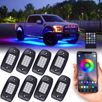 Motocicleta 4 Pod Rock Lights RGBW, Luzes Rock à prova de choque que mudam de cor Bluetooth