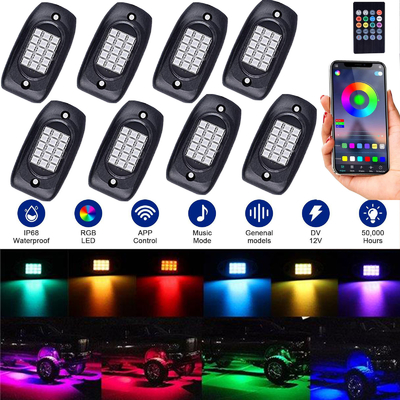 Kit de luz de pedra LED RGB prático para carro, luzes de pedra LED de mudança de cor de 6000K