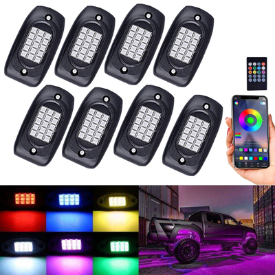 Luzes de rock LED RGB multicoloridas IP68 à prova d'água 12V com modo de música