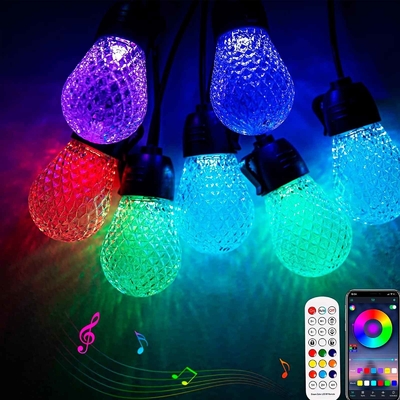 Luz de corda RGB de 48 pés regulável à prova d'água DC12V 15 lâmpadas Controle de aplicativo