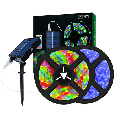 Luzes de tira solares CCT 2700K-6500K para jardim RGB à prova de intempéries