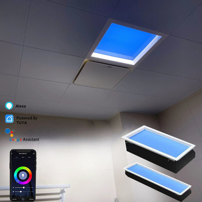 90% de transmissão de luz Superfície montada Falsos painéis de clarabóia em forma retangular com controle Tuya 100V-240V
